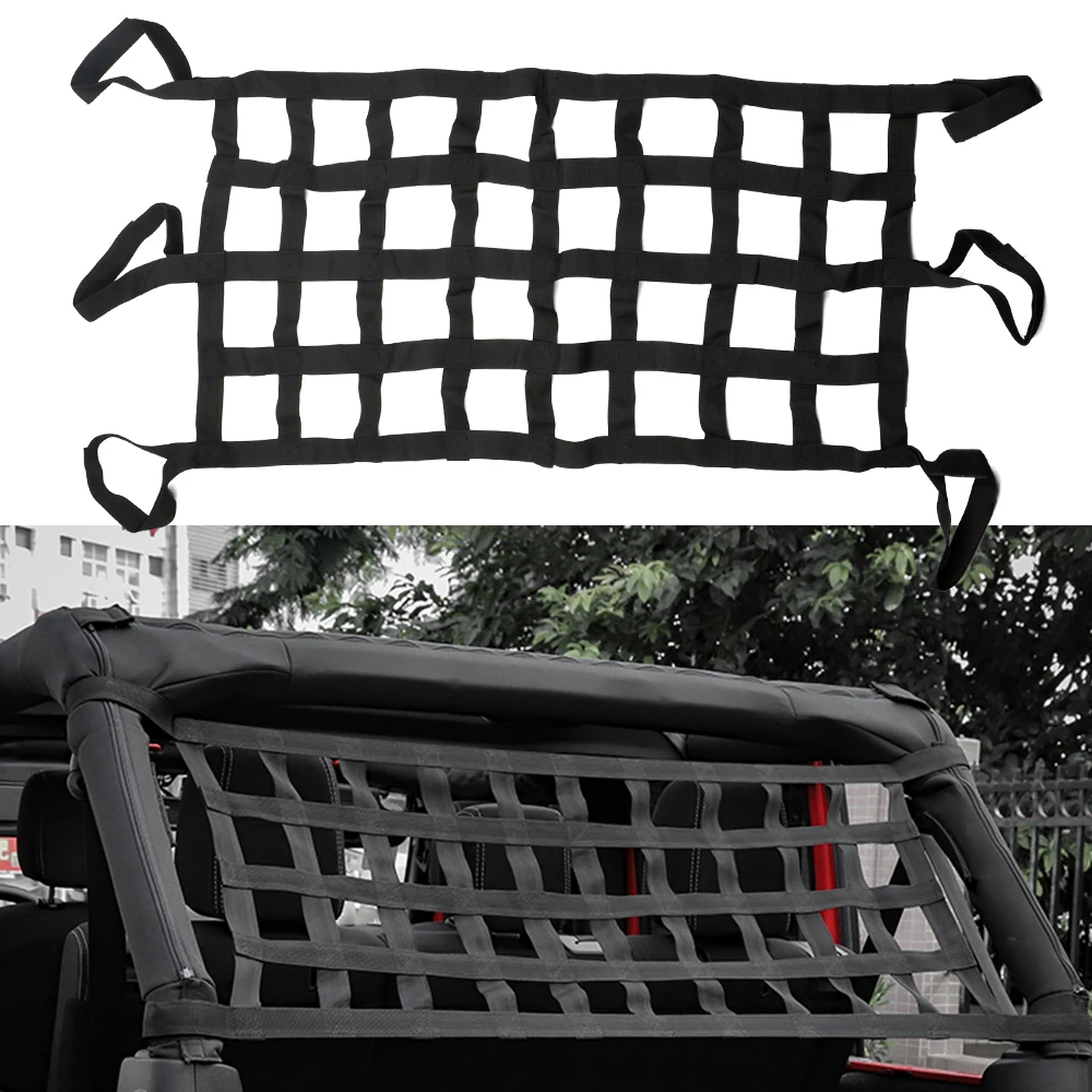 אבירי השטח-קבוצת רכיבה לטיולי שטח 4X4 לטרקטורונים/SBS Car Roof Storage Net Retrofit accessories Tail Box Net For Jeep Wrangler Multifunction Mesh Cargo Net