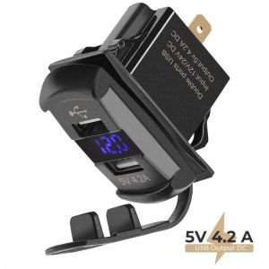 שקע טעינה USB קבוע לנייד אוניברסלי כולל חיווי מתח מצבר לכל הכלים