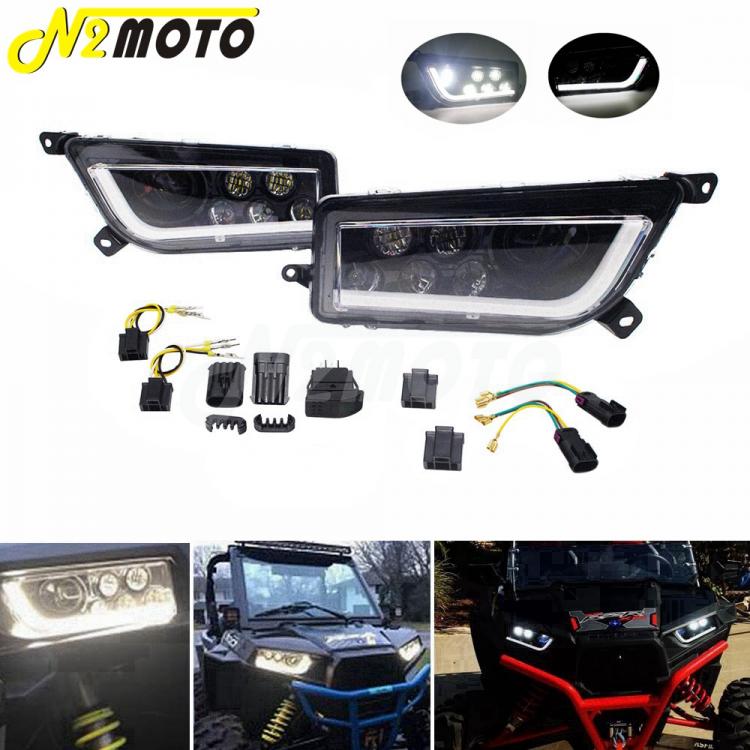 אבירי השטח-קבוצת רכיבה לטיולי שטח 4X4 לטרקטורונים/SBS UTV LED Headlight Angel Eye Front Headlamp DRL w/ White Halo Kit High/Low for Polaris RZR XP 4 TURBO 1000 RZR 900 General 1000