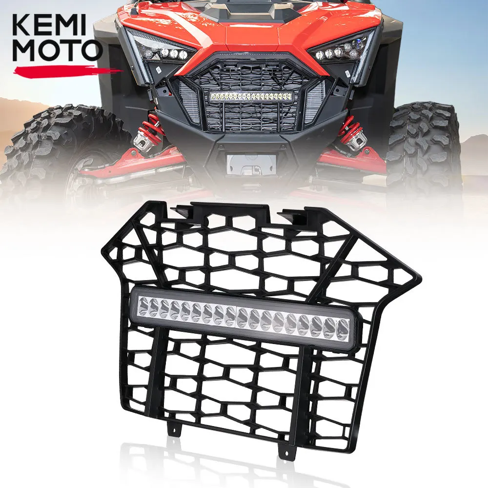 אבירי השטח-קבוצת רכיבה לטיולי שטח 4X4 לטרקטורונים/SBS UTV RZR Front Bumper Mesh Grille Grill Light Compatible with Polaris RZR Pro XP / XP 4 2020 2021 2022 2023 with LED Light Bar