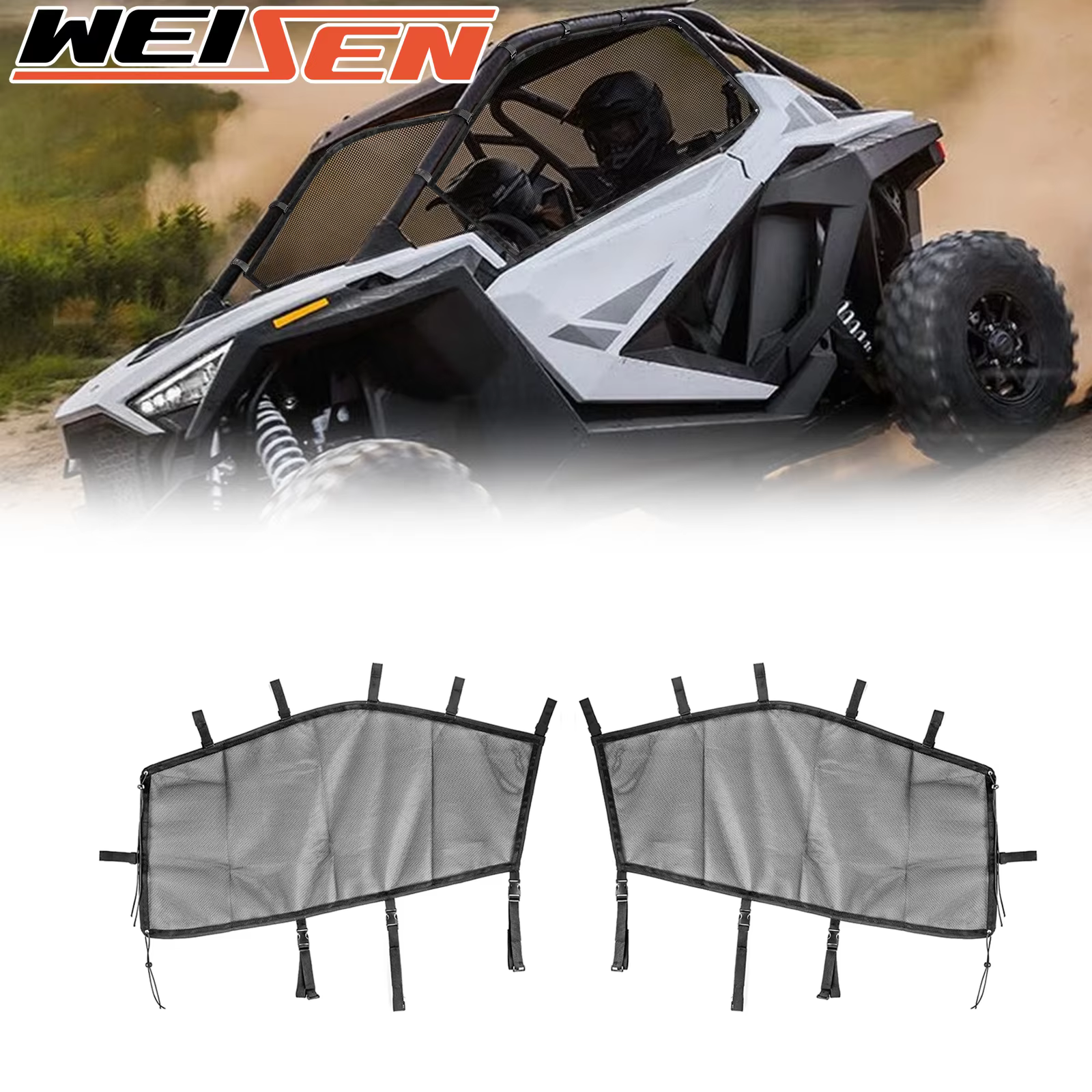 אבירי השטח-קבוצת רכיבה לטיולי שטח 4X4 לטרקטורונים/SBS For 2022-2024 RZR PRO R 2 Seats UTV Soft Driver Passenger Side Window Net / Shade / Cover Sunshade Mesh Accessories